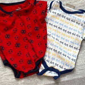 Puma Baby Bodysuit Set - Red Soccer & White Triangles 0-3M
